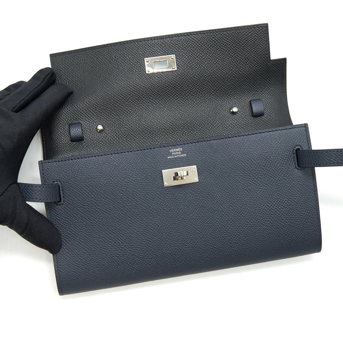 HERMES CLASSIC KELLY TO GO BLUE NUIT/ BLACK SHW