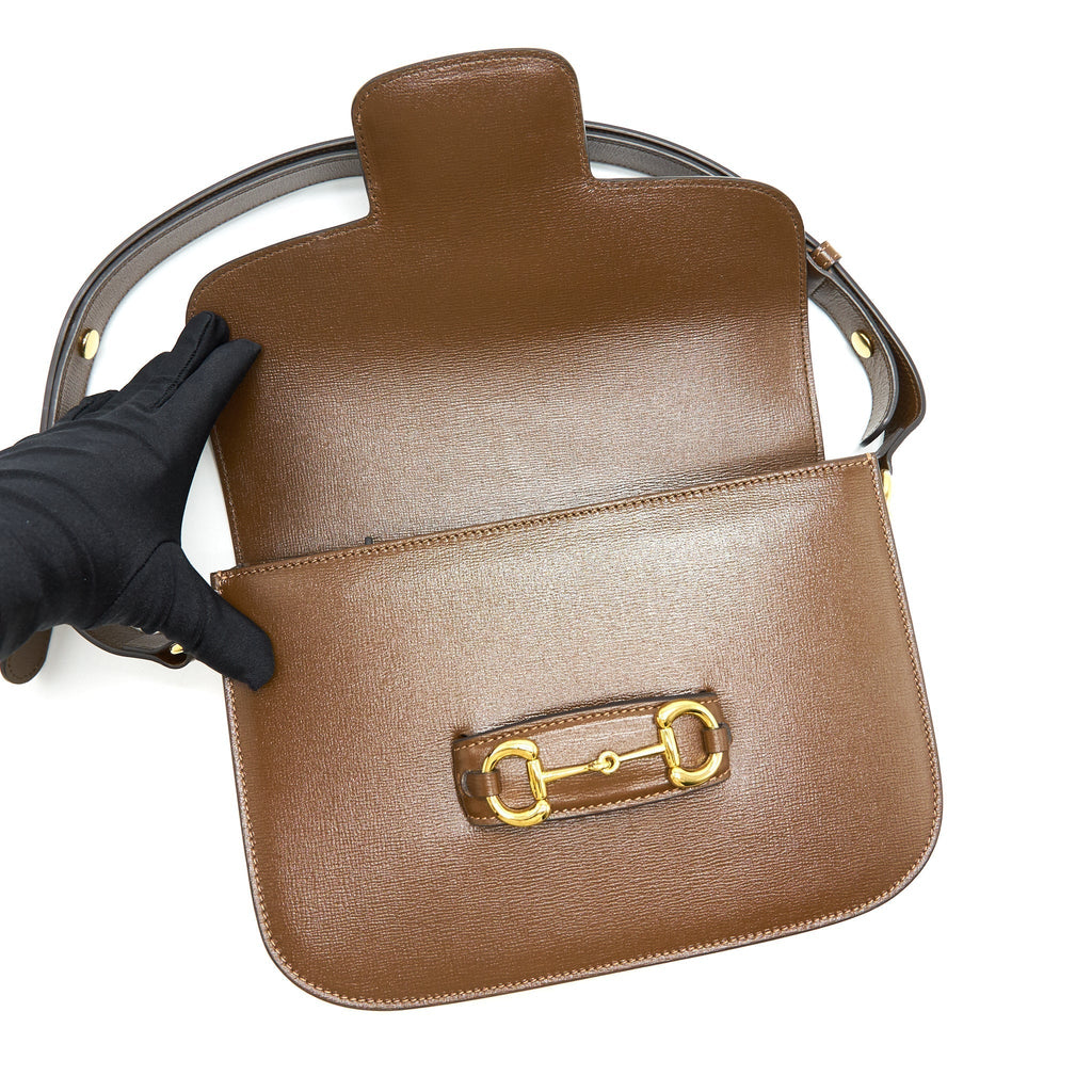 GUCCI 1955 HORSEBIT LEATHER SHOULDER BAG BROWN