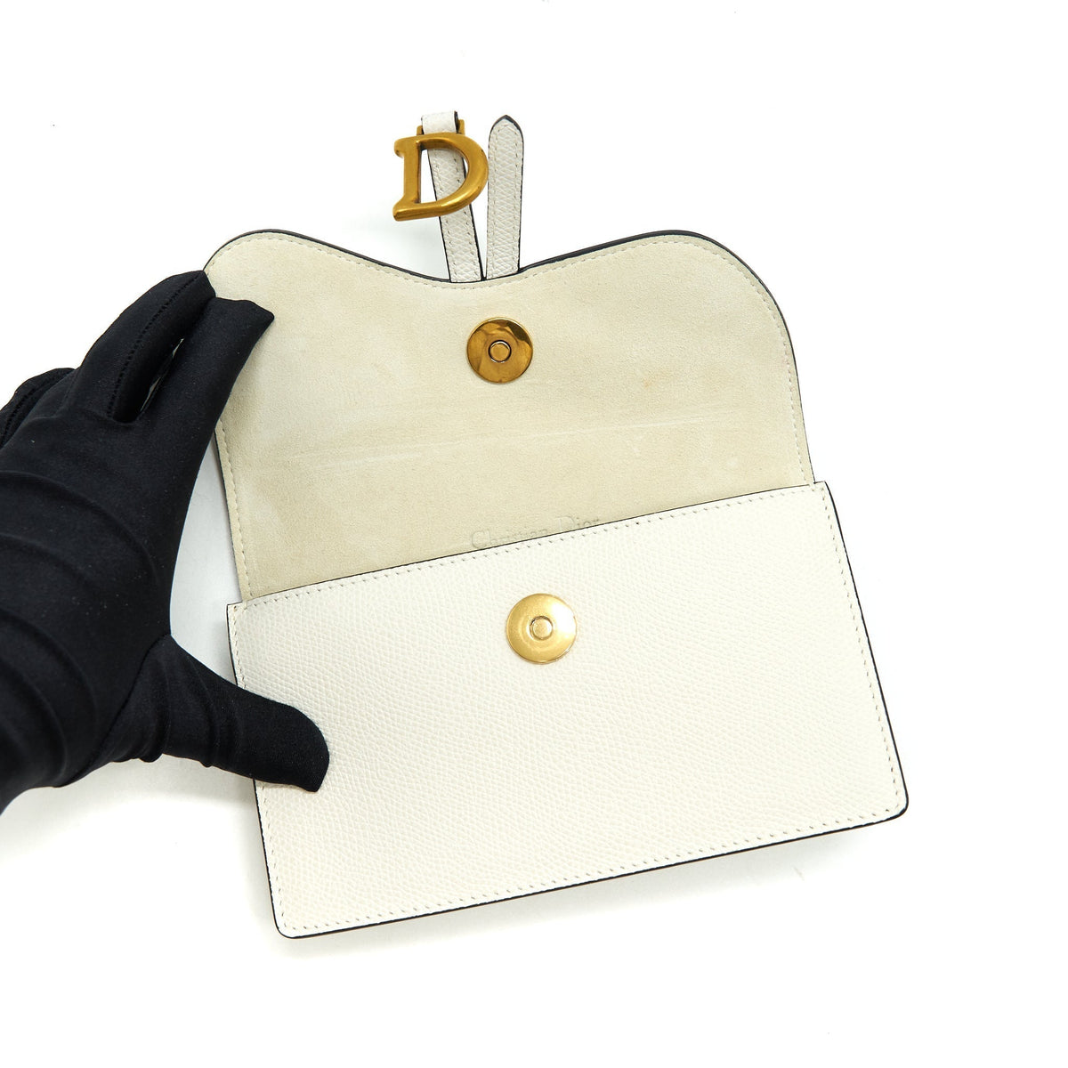 DIOR GRAINED CALFSKIN SADDLE BELT POUCHE WHITE GHW