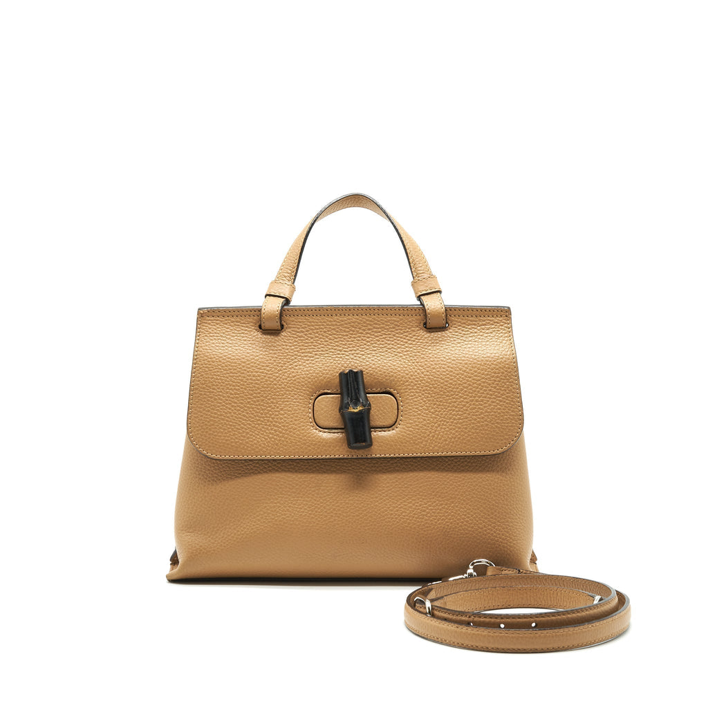 GUCCI BAMBOO DAILY LEATHER TOP HANDLE BAG BEIGE