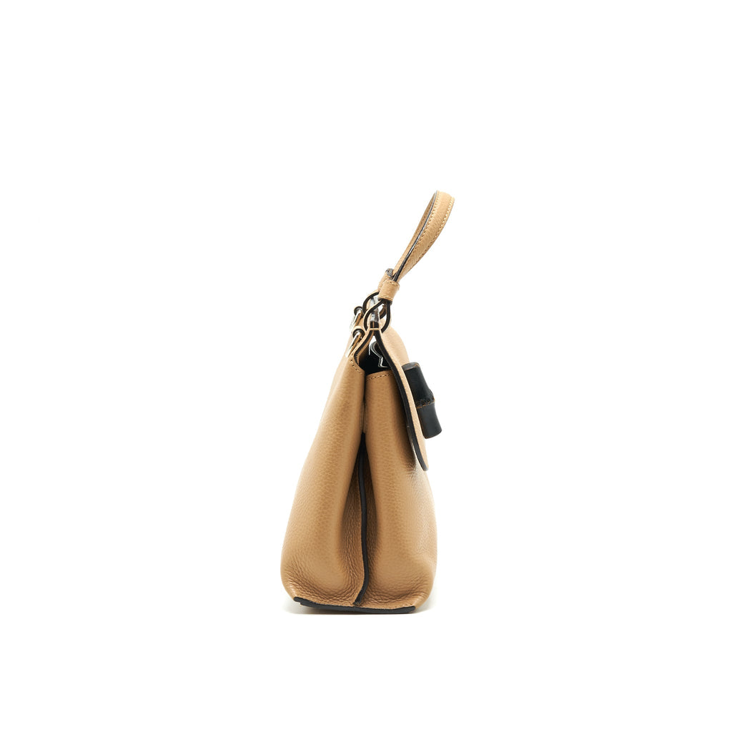 GUCCI BAMBOO DAILY LEATHER TOP HANDLE BAG BEIGE