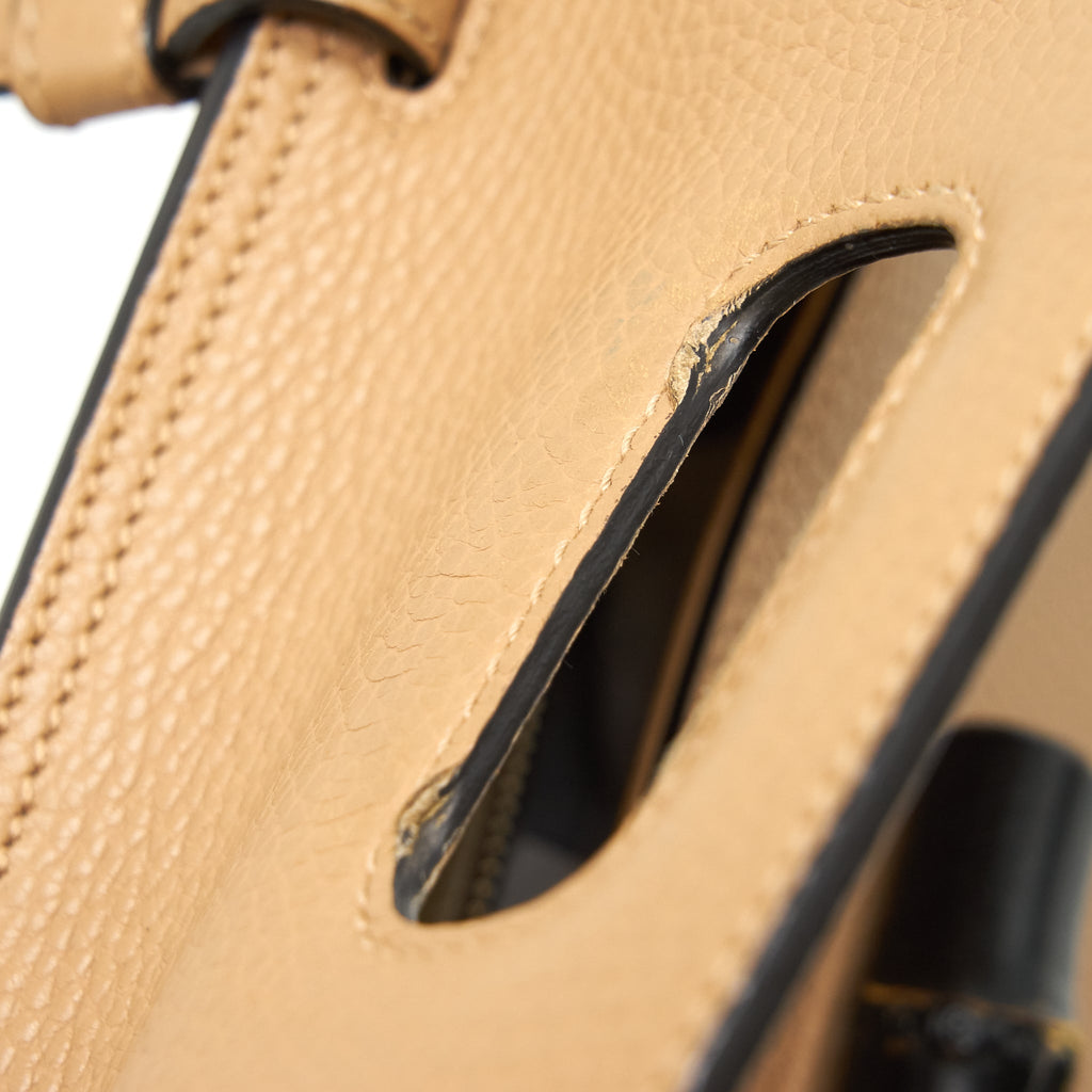 GUCCI BAMBOO DAILY LEATHER TOP HANDLE BAG BEIGE