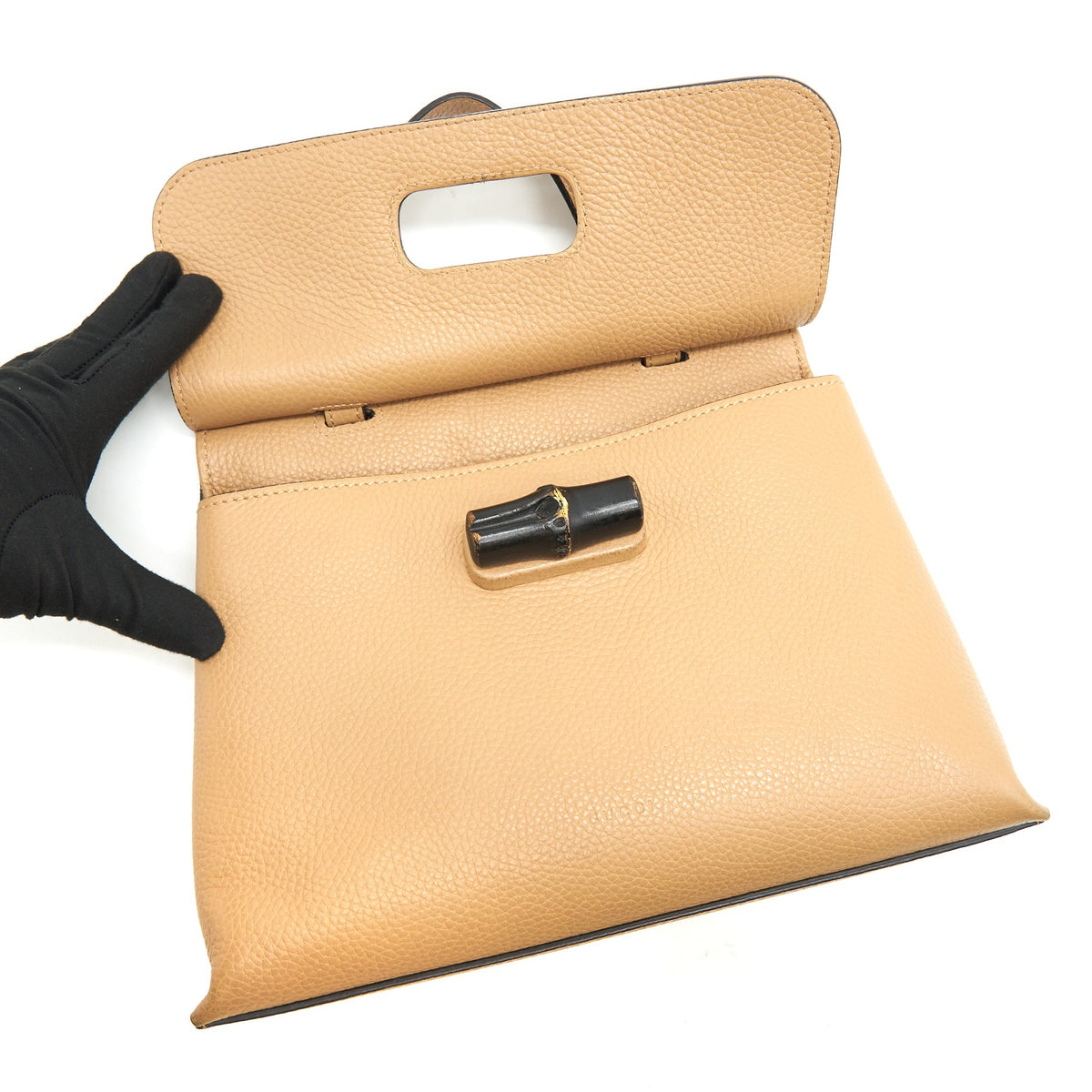 GUCCI BAMBOO DAILY LEATHER TOP HANDLE BAG BEIGE