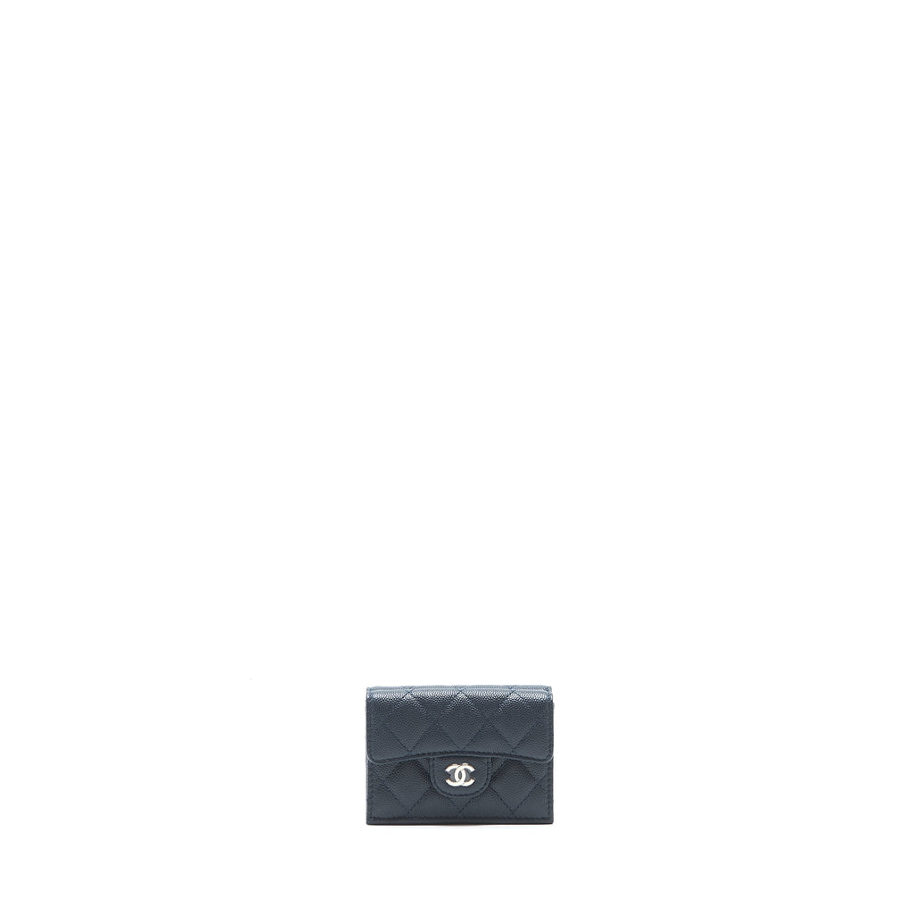 CHANEL SMALL COMPACT WALLET CAVIAR LEATHER INDIGO SHW
