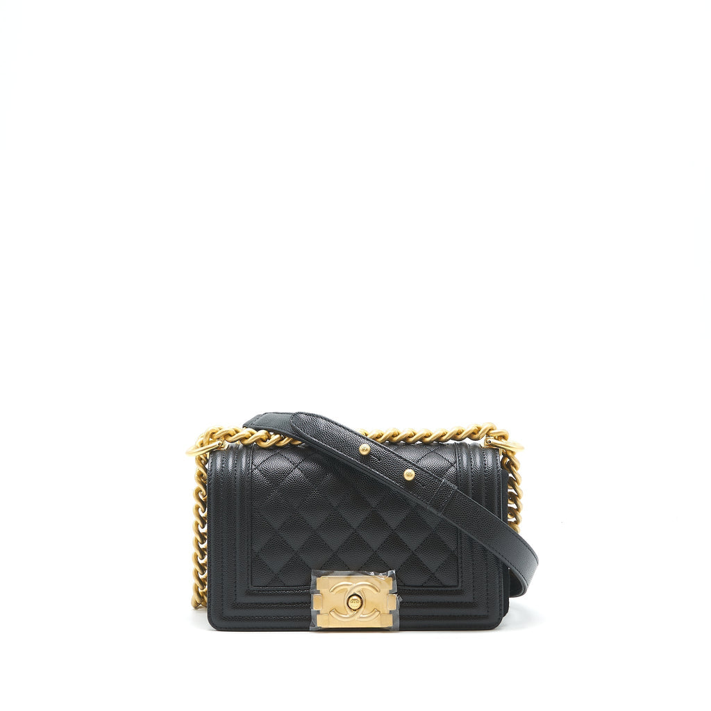 CHANEL SMALL BOY BAG CAVIAR BLACK GHW (MICROCHIP)