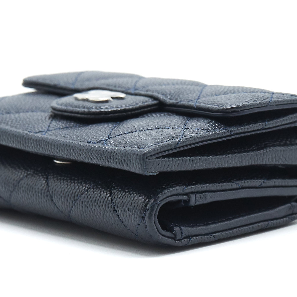 CHANEL SMALL COMPACT WALLET CAVIAR LEATHER INDIGO SHW