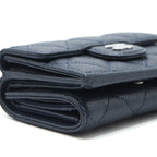 CHANEL SMALL COMPACT WALLET CAVIAR LEATHER INDIGO SHW