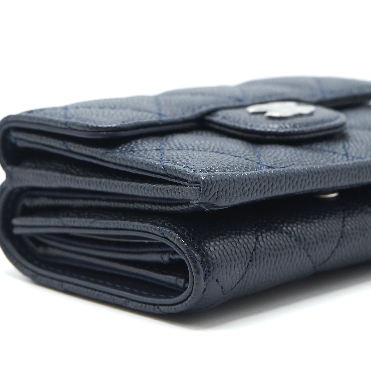 CHANEL SMALL COMPACT WALLET CAVIAR LEATHER INDIGO SHW