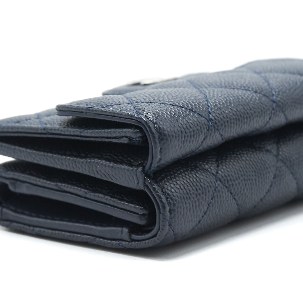 CHANEL SMALL COMPACT WALLET CAVIAR LEATHER INDIGO SHW