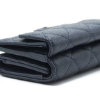 CHANEL SMALL COMPACT WALLET CAVIAR LEATHER INDIGO SHW