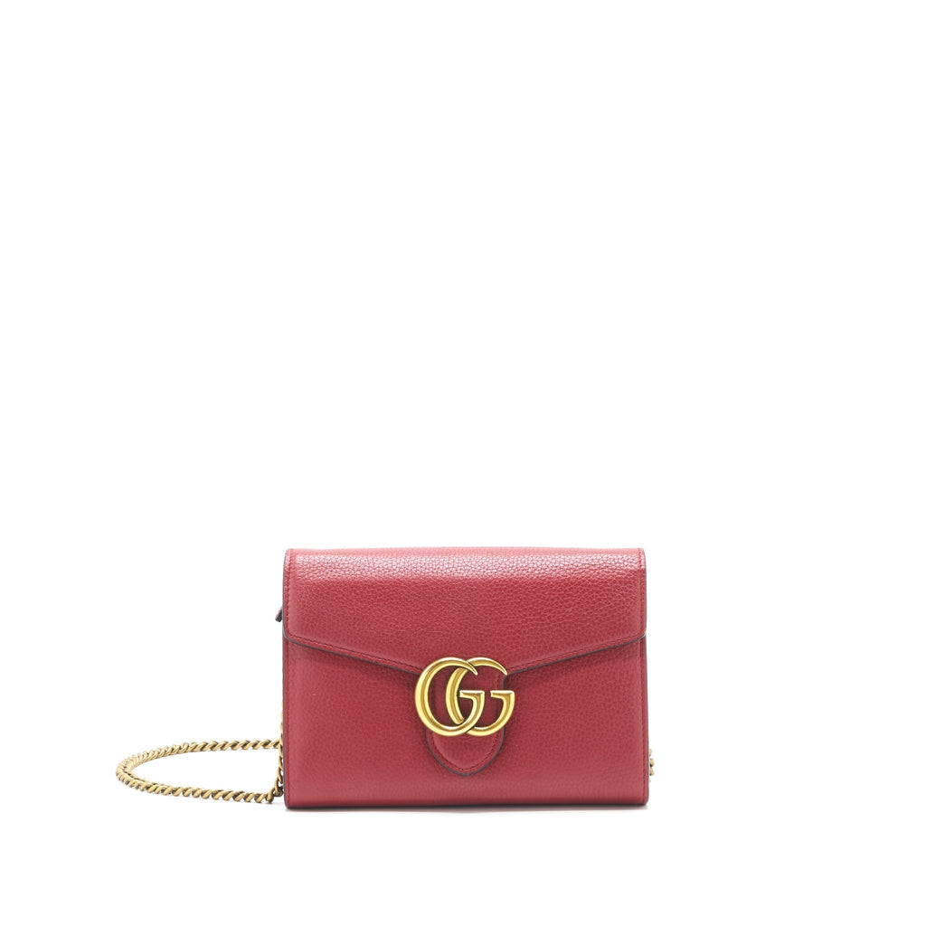 GUCCI GG MARMONT WALLET ON CHAIN RED GHW