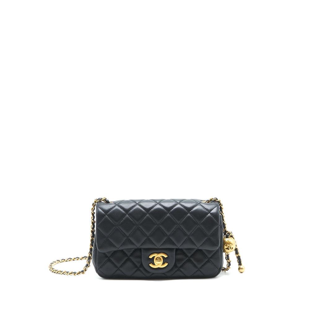 CHANEL PEARL CRUSH MINI RECTANGULAR FLAP BAG LAMBSKIN BLACK GHW