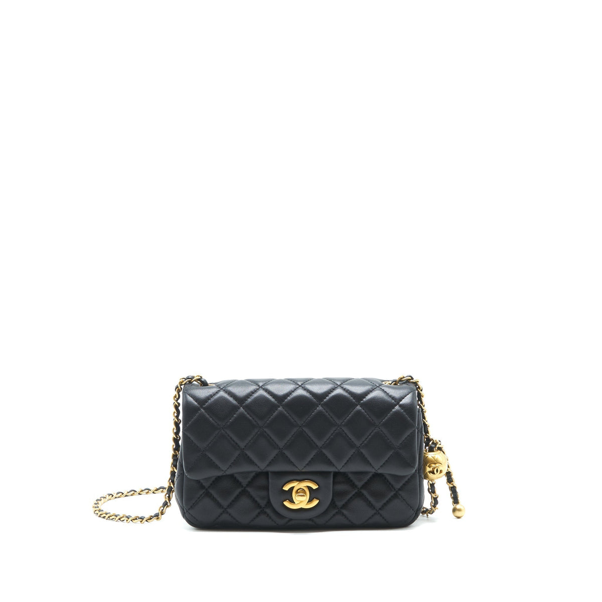 CHANEL PEARL CRUSH MINI RECTANGULAR FLAP BAG LAMBSKIN BLACK GHW