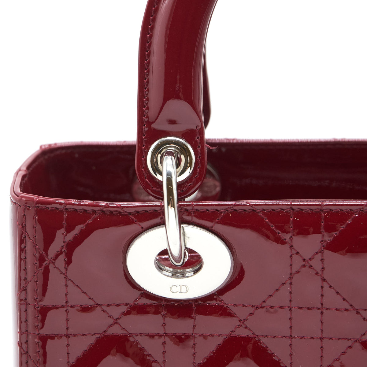 DIOR LADY DIOR MEDIUM PATENT LEATHER RED SHW