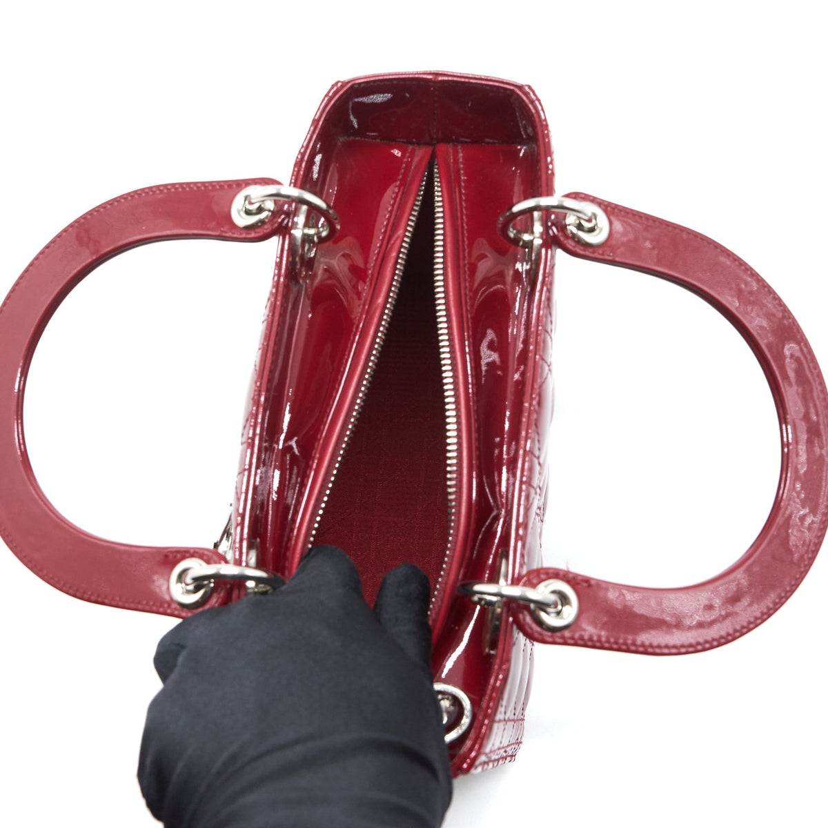 DIOR LADY DIOR MEDIUM PATENT LEATHER RED SHW