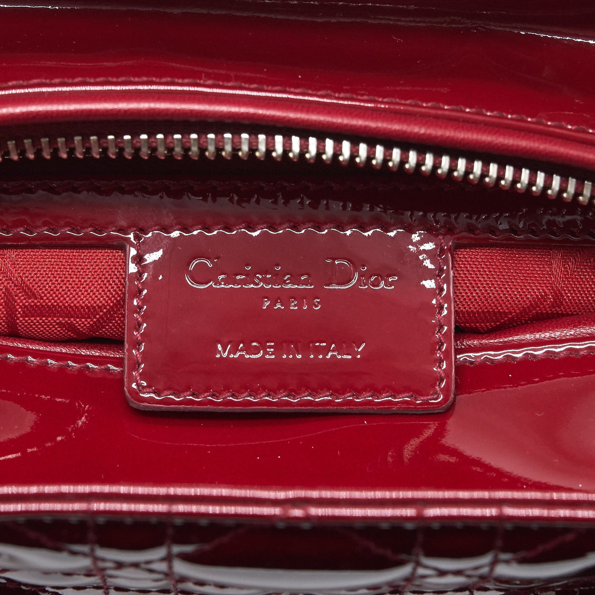 DIOR LADY DIOR MEDIUM PATENT LEATHER RED SHW