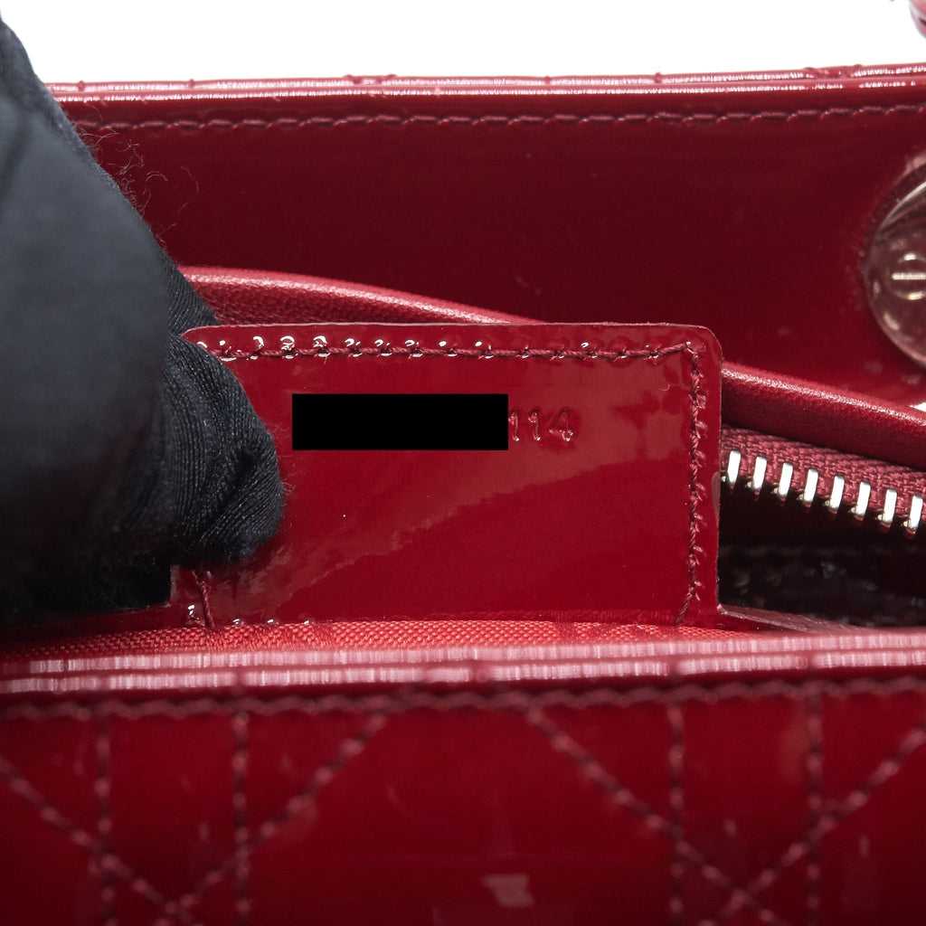 DIOR LADY DIOR MEDIUM PATENT LEATHER RED SHW