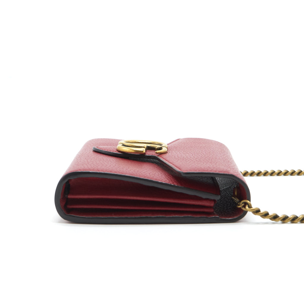 GUCCI GG MARMONT WALLET ON CHAIN RED GHW