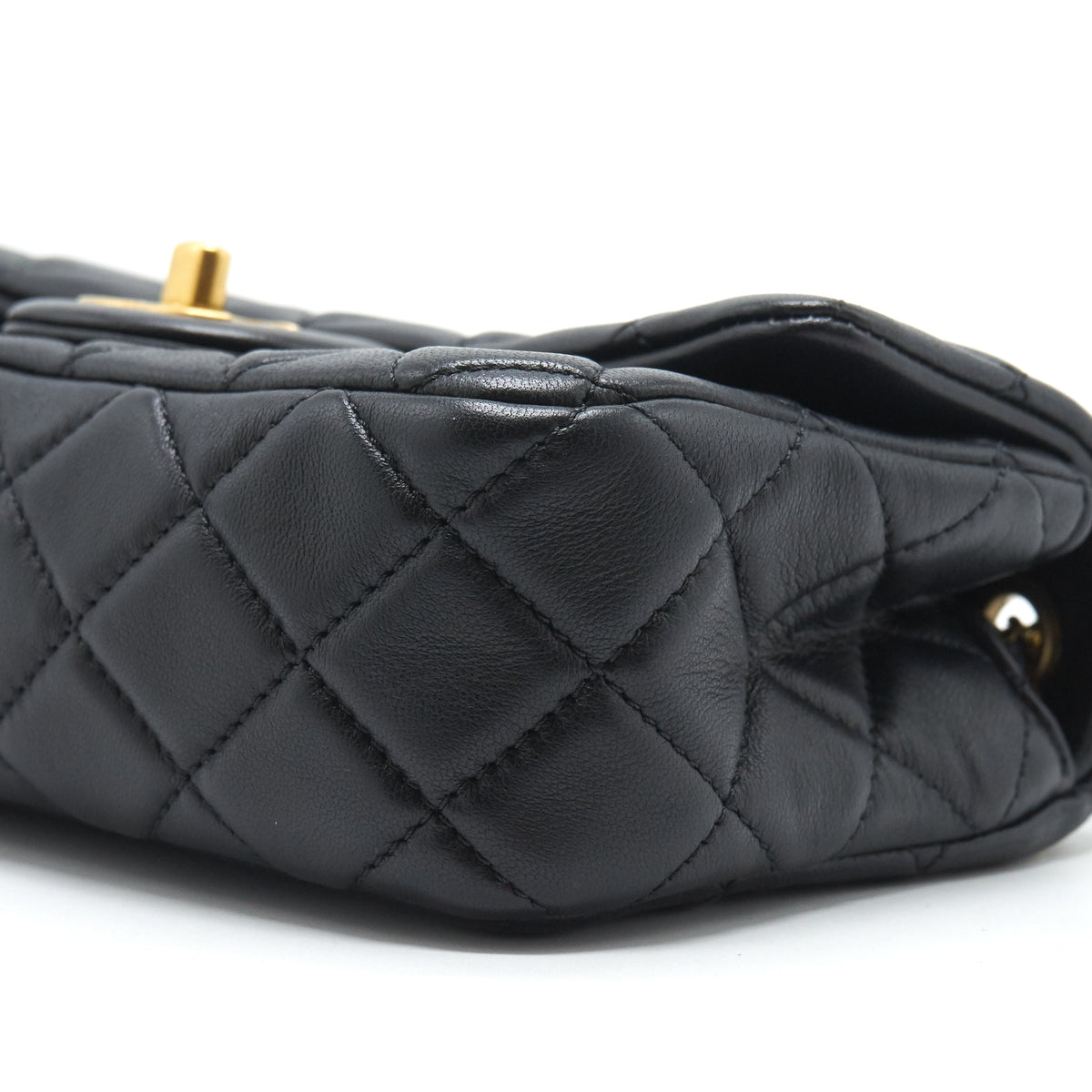 CHANEL PEARL CRUSH MINI RECTANGULAR FLAP BAG LAMBSKIN BLACK GHW
