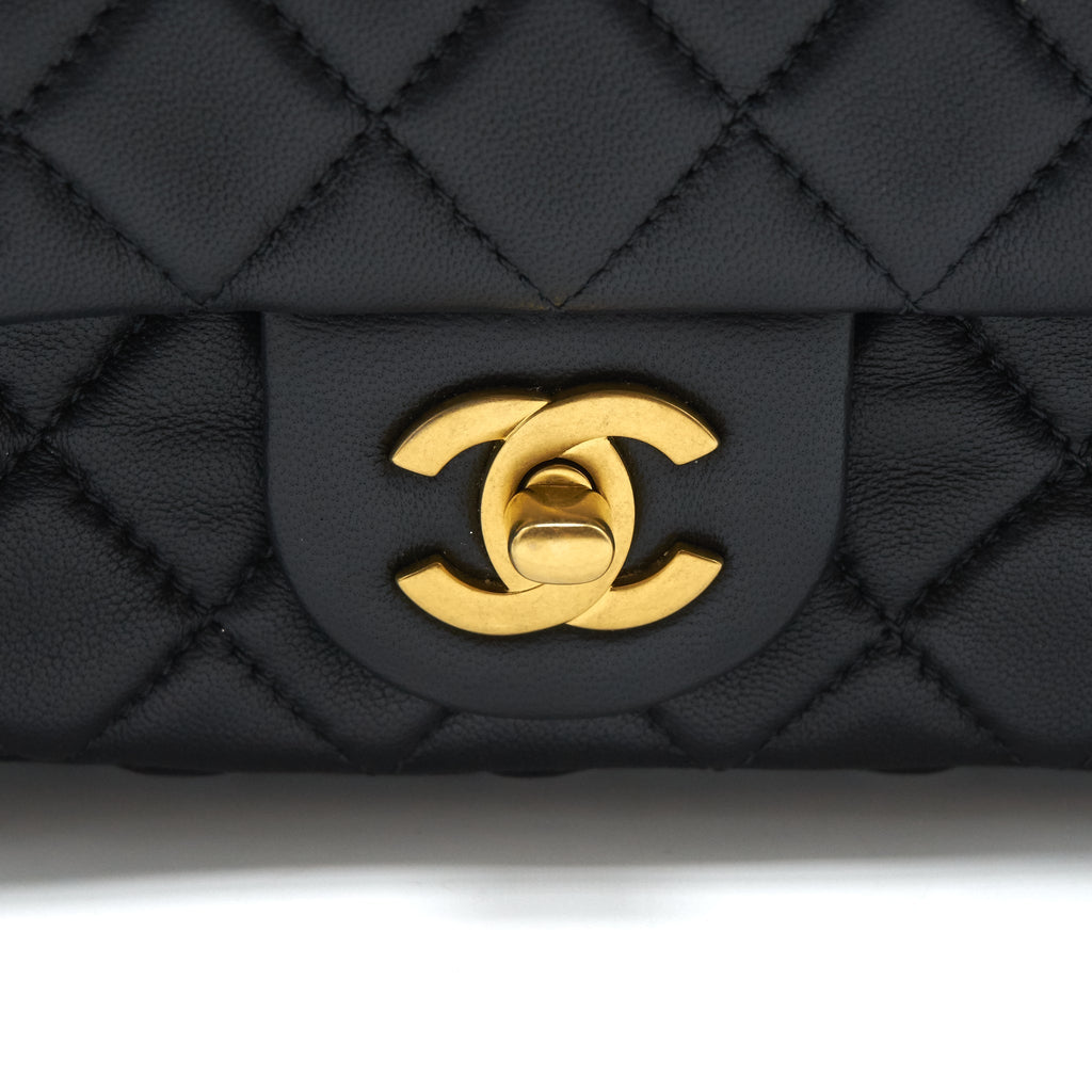 CHANEL PEARL CRUSH MINI RECTANGULAR FLAP BAG LAMBSKIN BLACK GHW