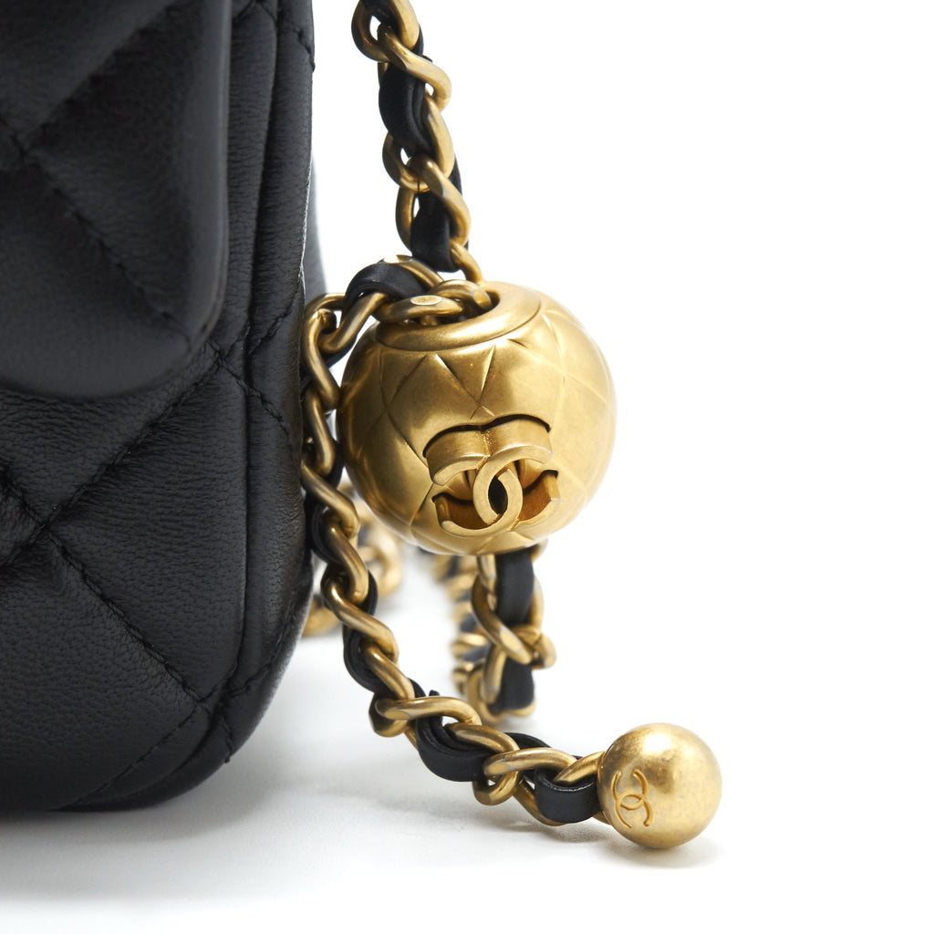 CHANEL PEARL CRUSH MINI RECTANGULAR FLAP BAG LAMBSKIN BLACK GHW