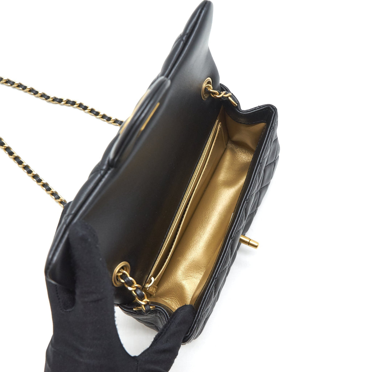 CHANEL PEARL CRUSH MINI RECTANGULAR FLAP BAG LAMBSKIN BLACK GHW