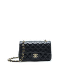 CHANEL MINI RECTANGULAR FLAP BAG LAMBSKIN BLACK LGHW(MICROCHIP）