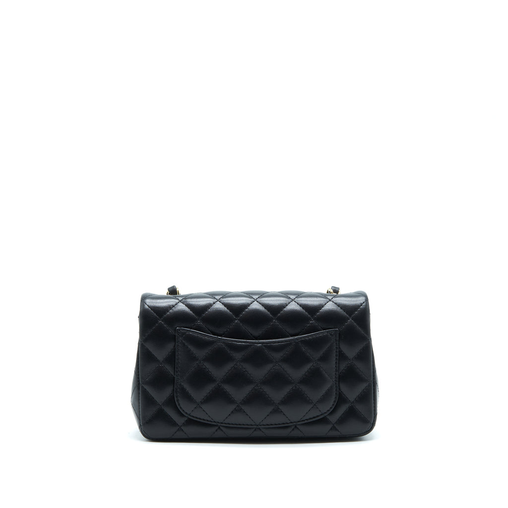CHANEL MINI RECTANGULAR FLAP BAG LAMBSKIN BLACK LGHW(MICROCHIP）