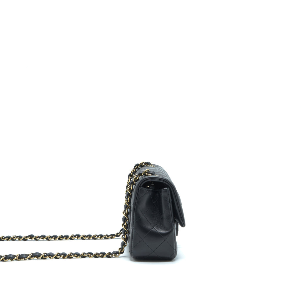 CHANEL MINI RECTANGULAR FLAP BAG LAMBSKIN BLACK LGHW(MICROCHIP）