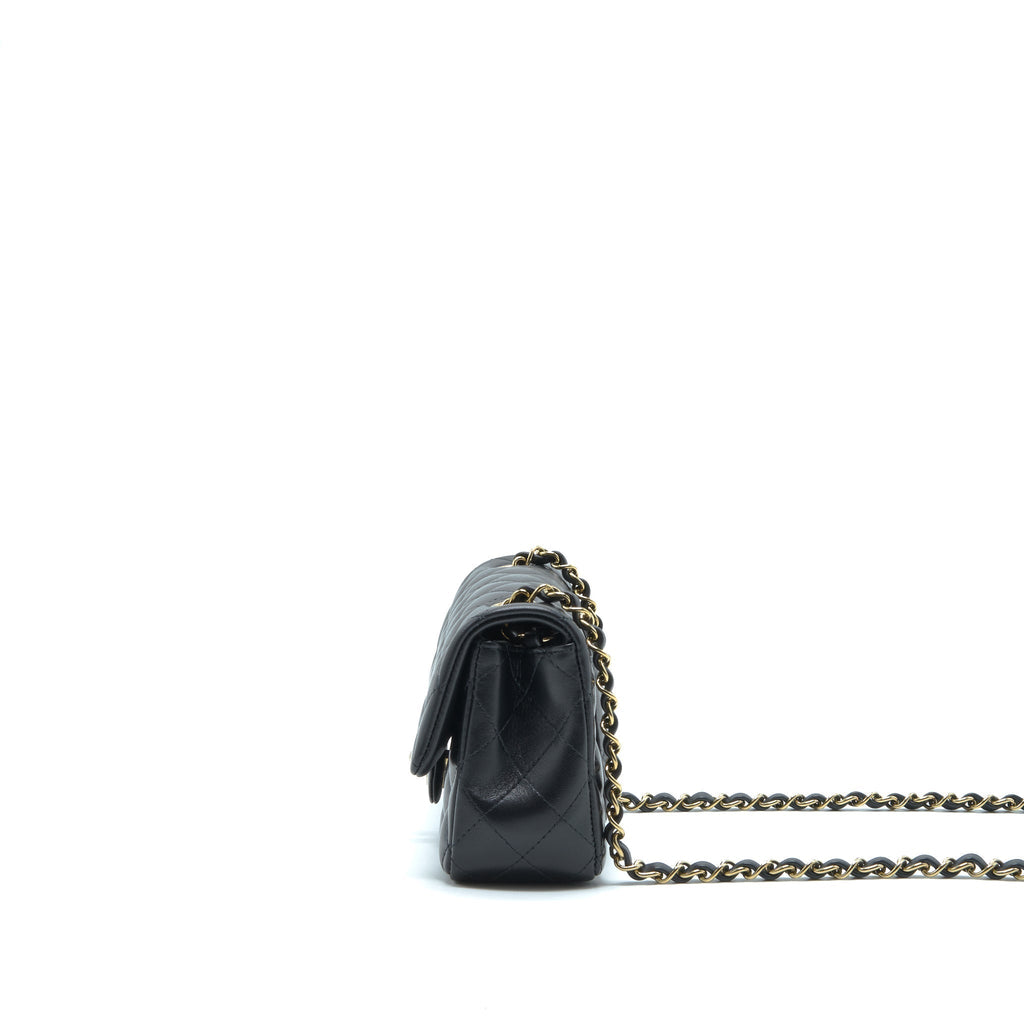 CHANEL MINI RECTANGULAR FLAP BAG LAMBSKIN BLACK LGHW(MICROCHIP）
