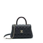 CHANEL SMALL COCO HANDLE CAVIAR BLACK LGHW WITH RED EMBOSSED HANDLE