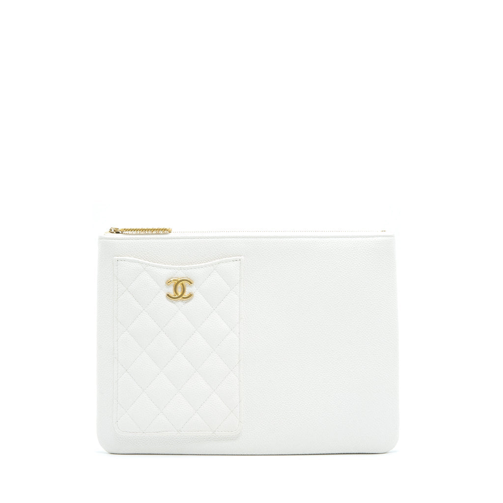 CHANEL SEASONAL ZIPPY POUCH CAVIAR WHITE GHW