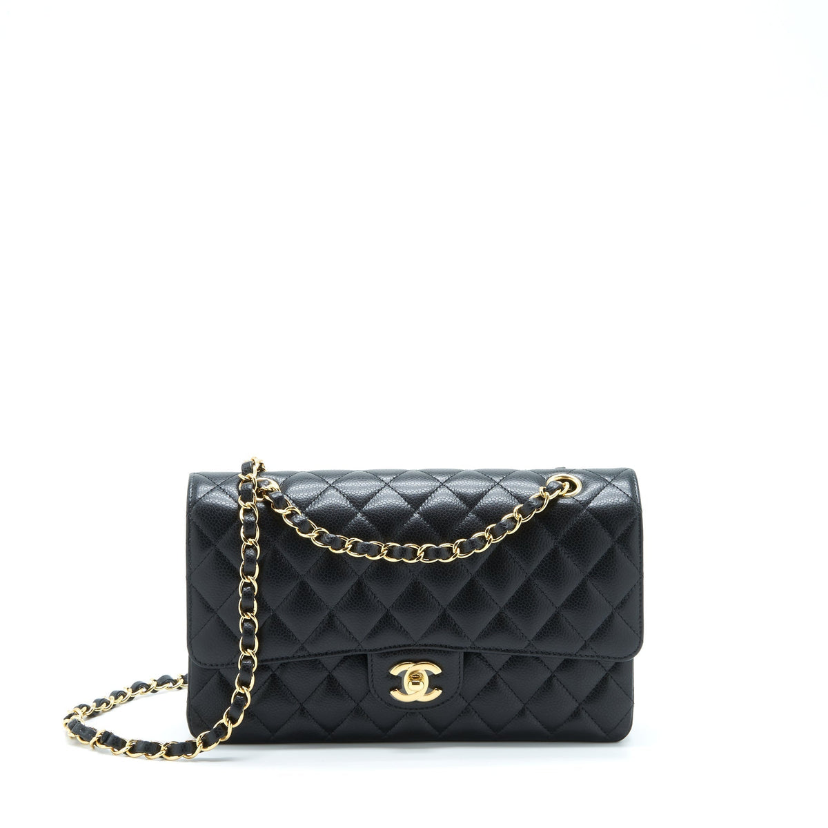 CHANEL MEDIUM CLASSIC DOUBLE FLAP BAG CAVIAR BLACK GHW (MICROCHIP)
