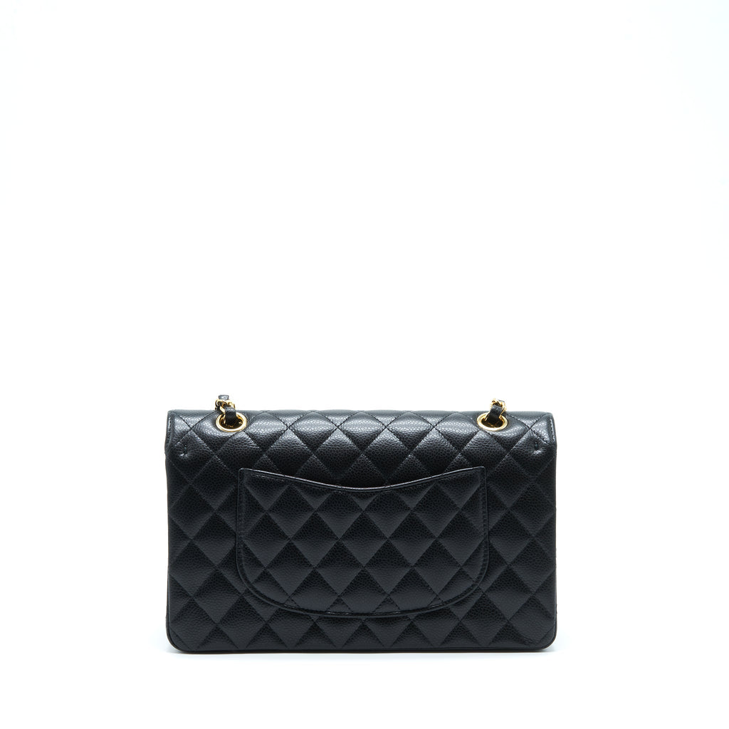CHANEL MEDIUM CLASSIC DOUBLE FLAP BAG CAVIAR BLACK GHW (MICROCHIP)