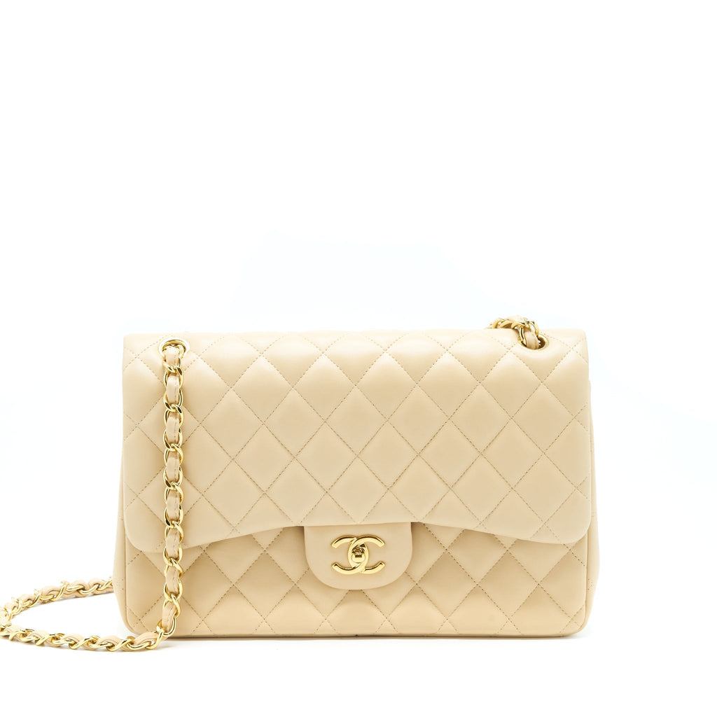 CHANEL JUMBO CLASSIC DOUBLE FLAP BAG LAMBSKIN BEIGE LGHW