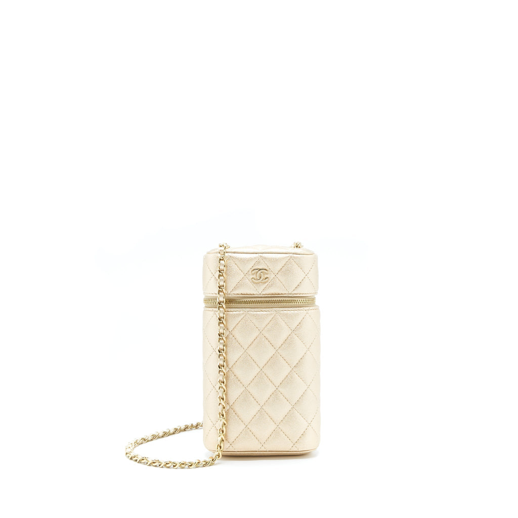 CHANEL CLASSIC VANITY PHONE HOLDER WITH CHAIN LAMBSKIN GOLD GHW