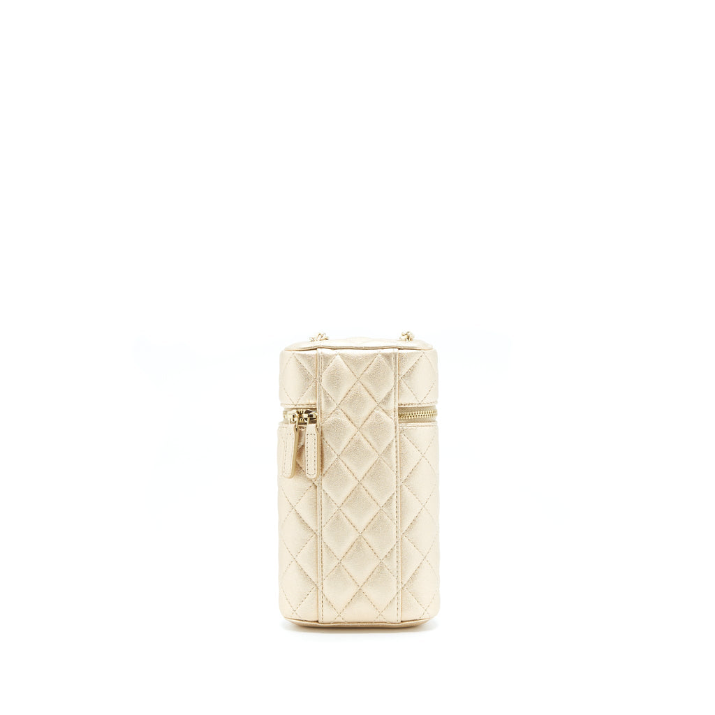 CHANEL CLASSIC VANITY PHONE HOLDER WITH CHAIN LAMBSKIN GOLD GHW