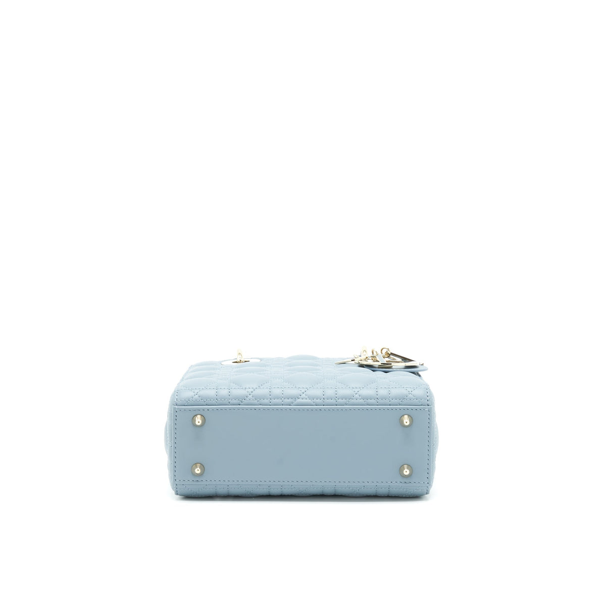 DIOR SMALL LADY DIOR LAMBSKIN CLOUD BLUE M81B LIGHT GOLD AND ENAMEL HARDWARE