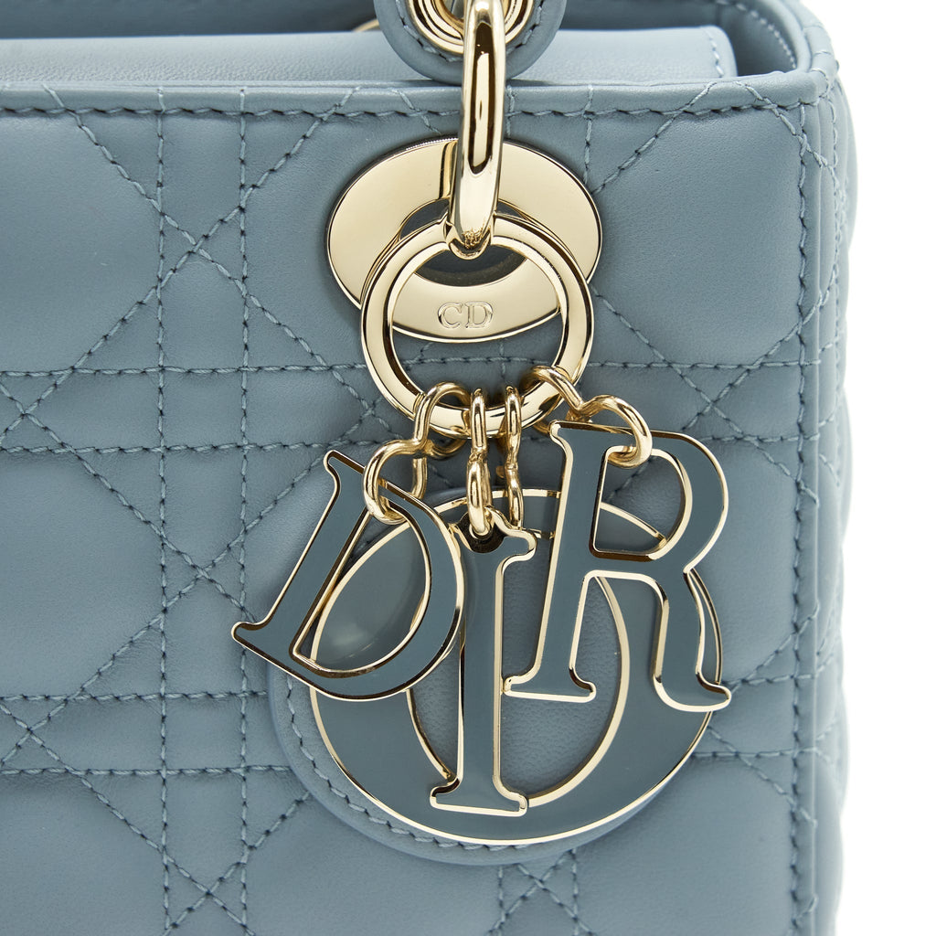 DIOR SMALL LADY DIOR LAMBSKIN CLOUD BLUE M81B LIGHT GOLD AND ENAMEL HARDWARE