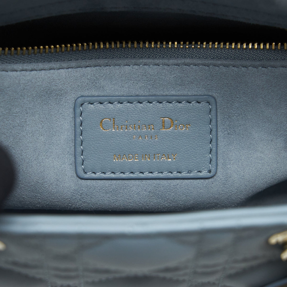 DIOR SMALL LADY DIOR LAMBSKIN CLOUD BLUE M81B LIGHT GOLD AND ENAMEL HARDWARE