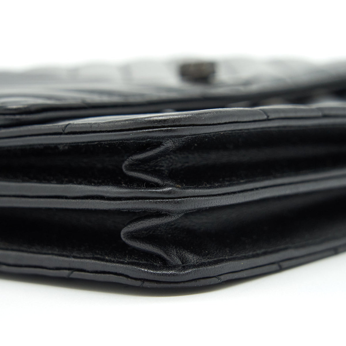 CHANEL 2.55 SQUARE WALLET ON CHAIN CHEVRON CALFSKIN SO BLACK