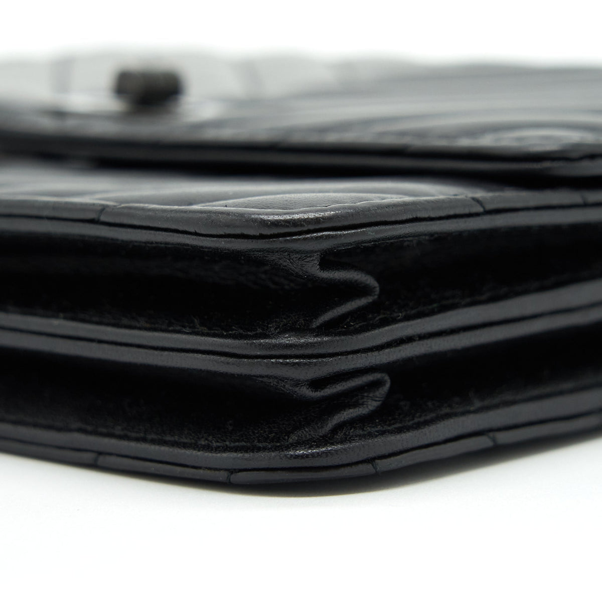 CHANEL 2.55 SQUARE WALLET ON CHAIN CHEVRON CALFSKIN SO BLACK