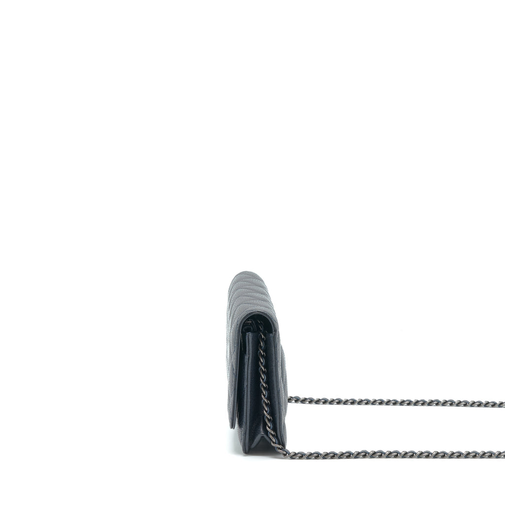 CHANEL CLASSIC WALLET ON CHAIN CAVIAR NAVY RUTHENIUM HARDWARE