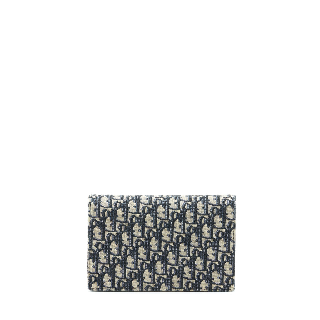 DIOR SADDLE POUCH WITH CHAIN BLUE DIOR OBLIQUE JACQUARD GHW