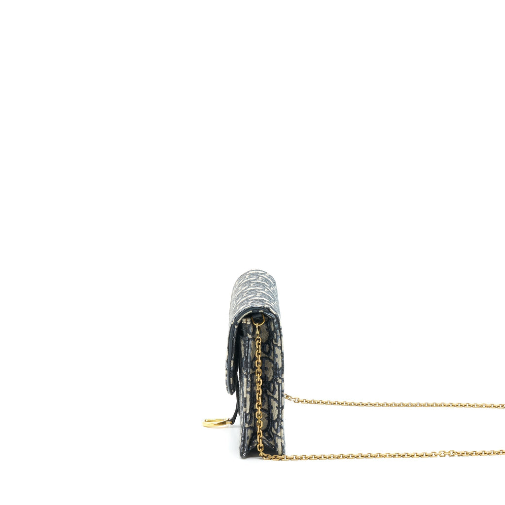 DIOR SADDLE POUCH WITH CHAIN BLUE DIOR OBLIQUE JACQUARD GHW