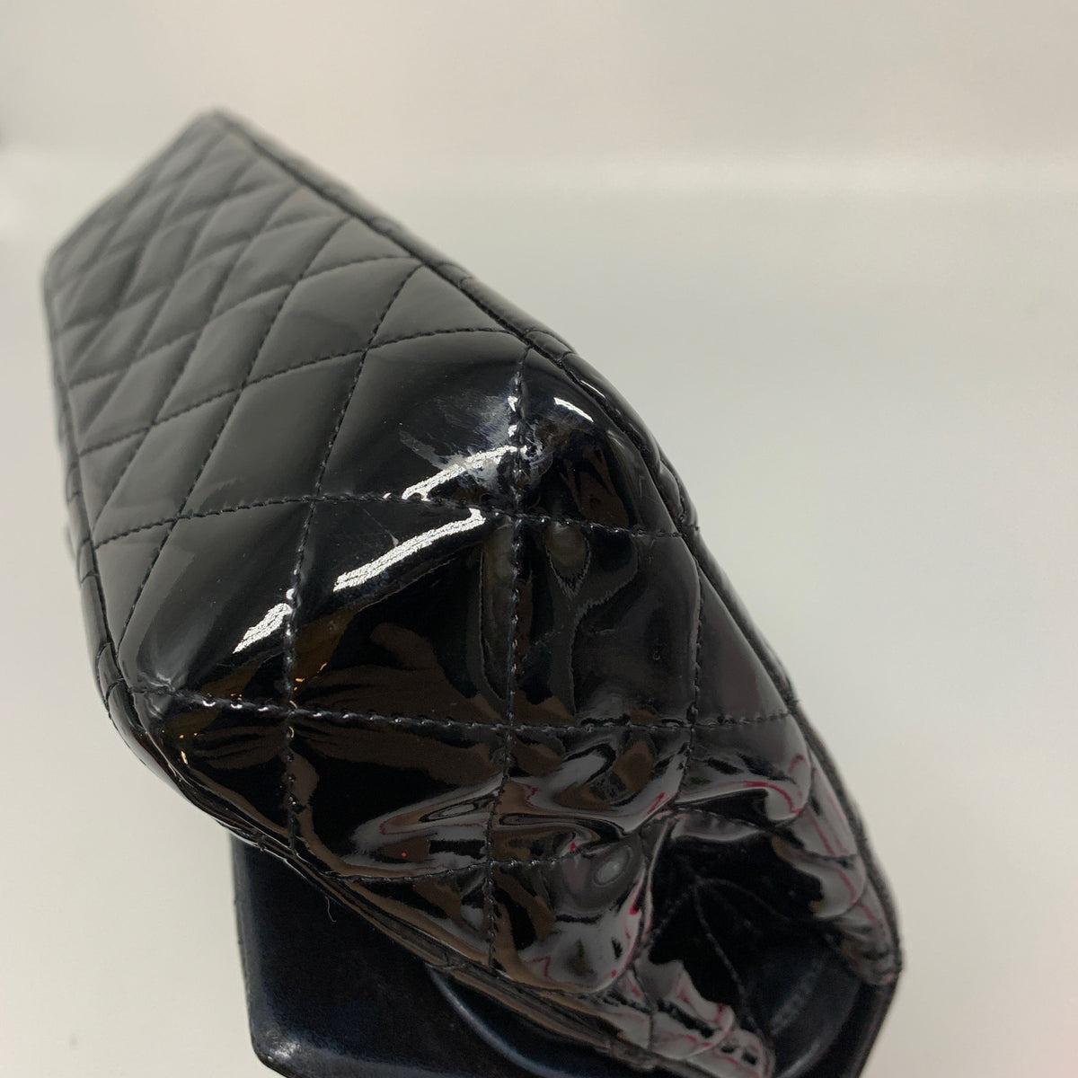 CHANEL PATENT LEATHER MEDIUM CLASSIC DOUBLE FLAP BAG BLACK SHW