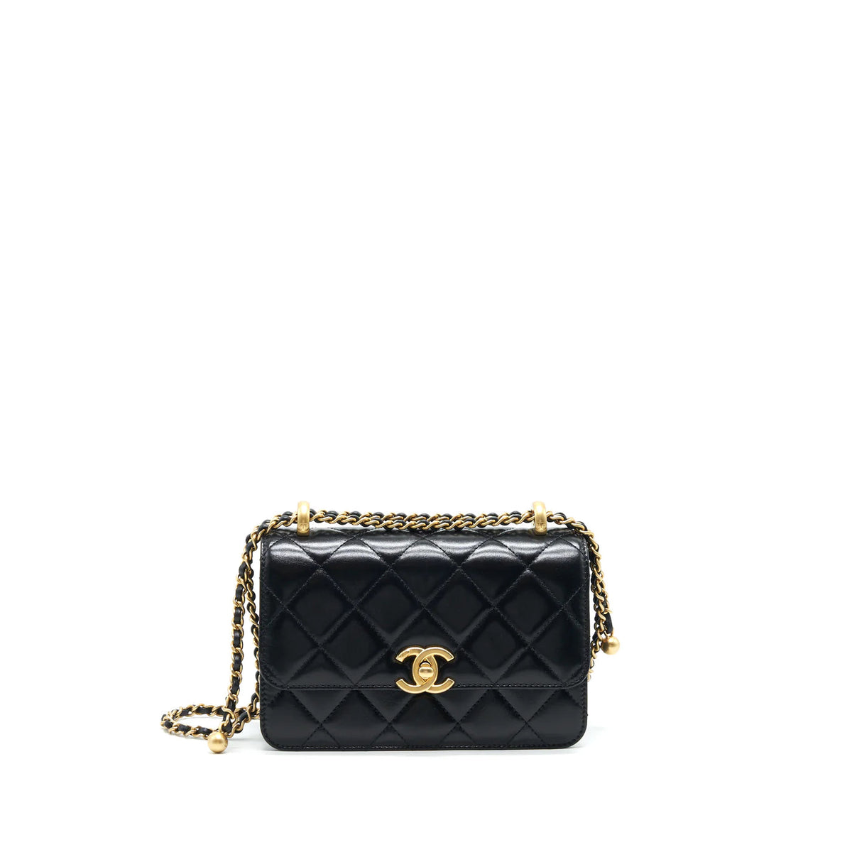 CHANEL 24C GOLD CRUSH MINI FLAP BAG CALFSKIN BLACK GHW (MICROCHIP)