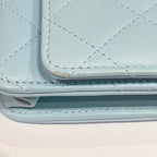 CHANEL CLASSIC WALLET ON CHAIN LAMBSKIN LIGHT BLUE SHW
