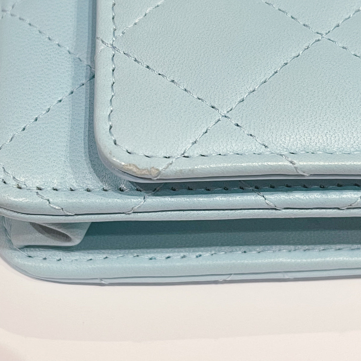 CHANEL CLASSIC WALLET ON CHAIN LAMBSKIN LIGHT BLUE SHW