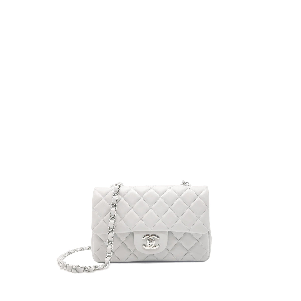 CHANEL MINI RECTANGULAR FLAP BAG LAMBSKIN LIGHT GREY SHW